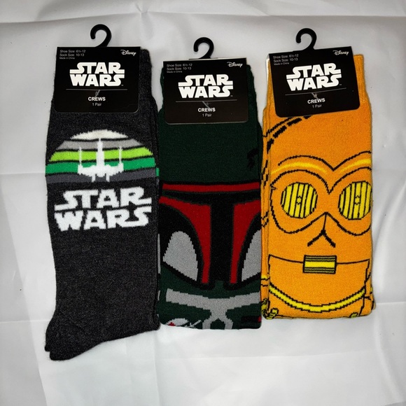2/$35 Star Wars Boba Fett C-3PO XWing Star Fighter Crew Socks Bundle 3 Pairs - Picture 1 of 4